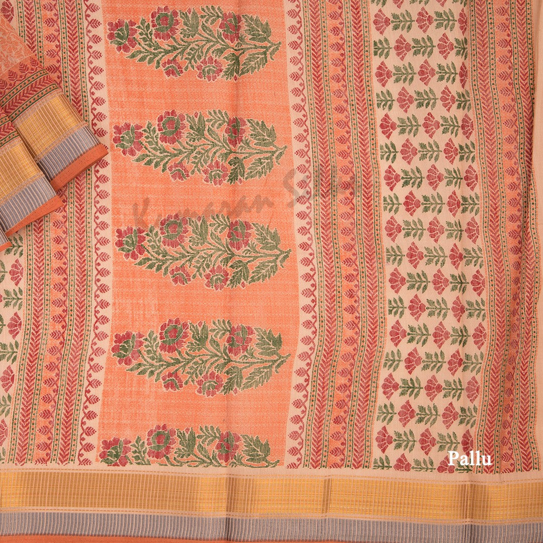 Chanderi Cotton Printed Light Brown Saree - Kumaran Silks