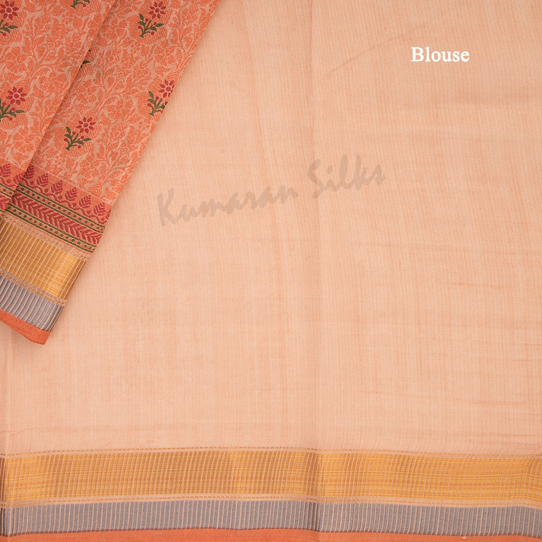 Chanderi Cotton Printed Light Brown Saree - Kumaran Silks