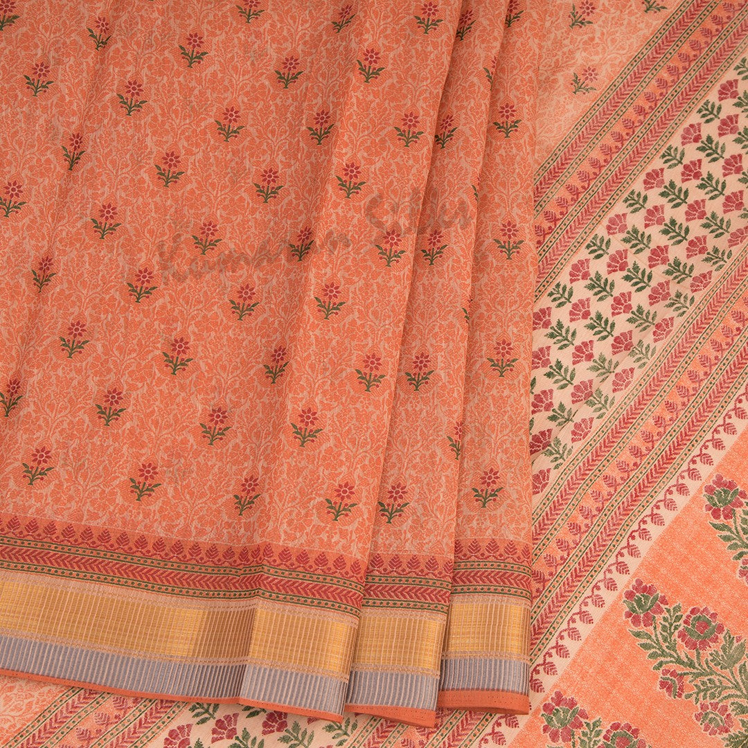 Chanderi Cotton Printed Light Brown Saree - Kumaran Silks