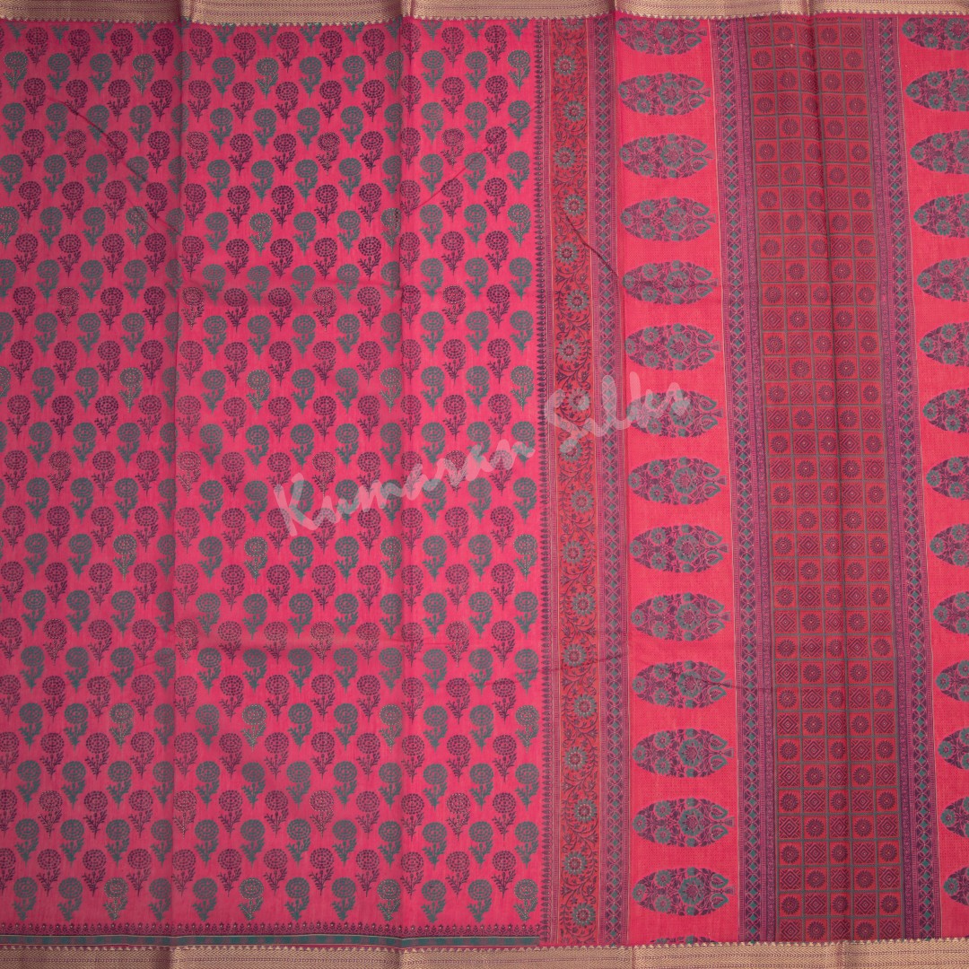 Chanderi Cotton Printed Hot Pink Saree 04 - Kumaran Silks