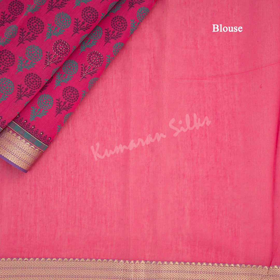 Chanderi Cotton Printed Hot Pink Saree 04 - Kumaran Silks