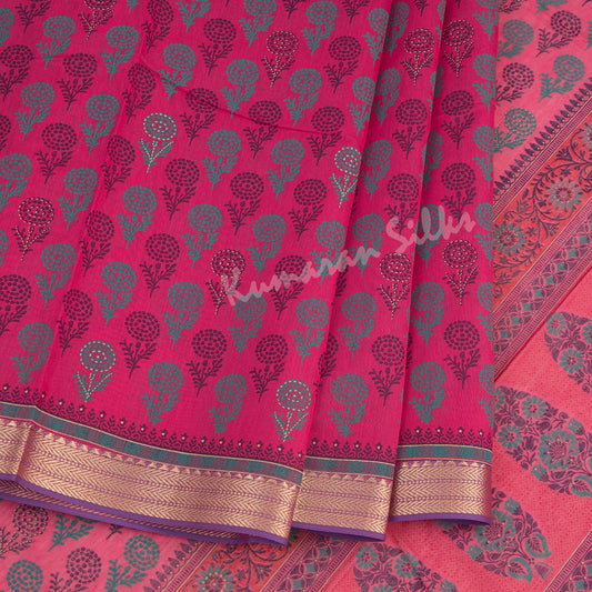 Chanderi Cotton Printed Hot Pink Saree 04 - Kumaran Silks