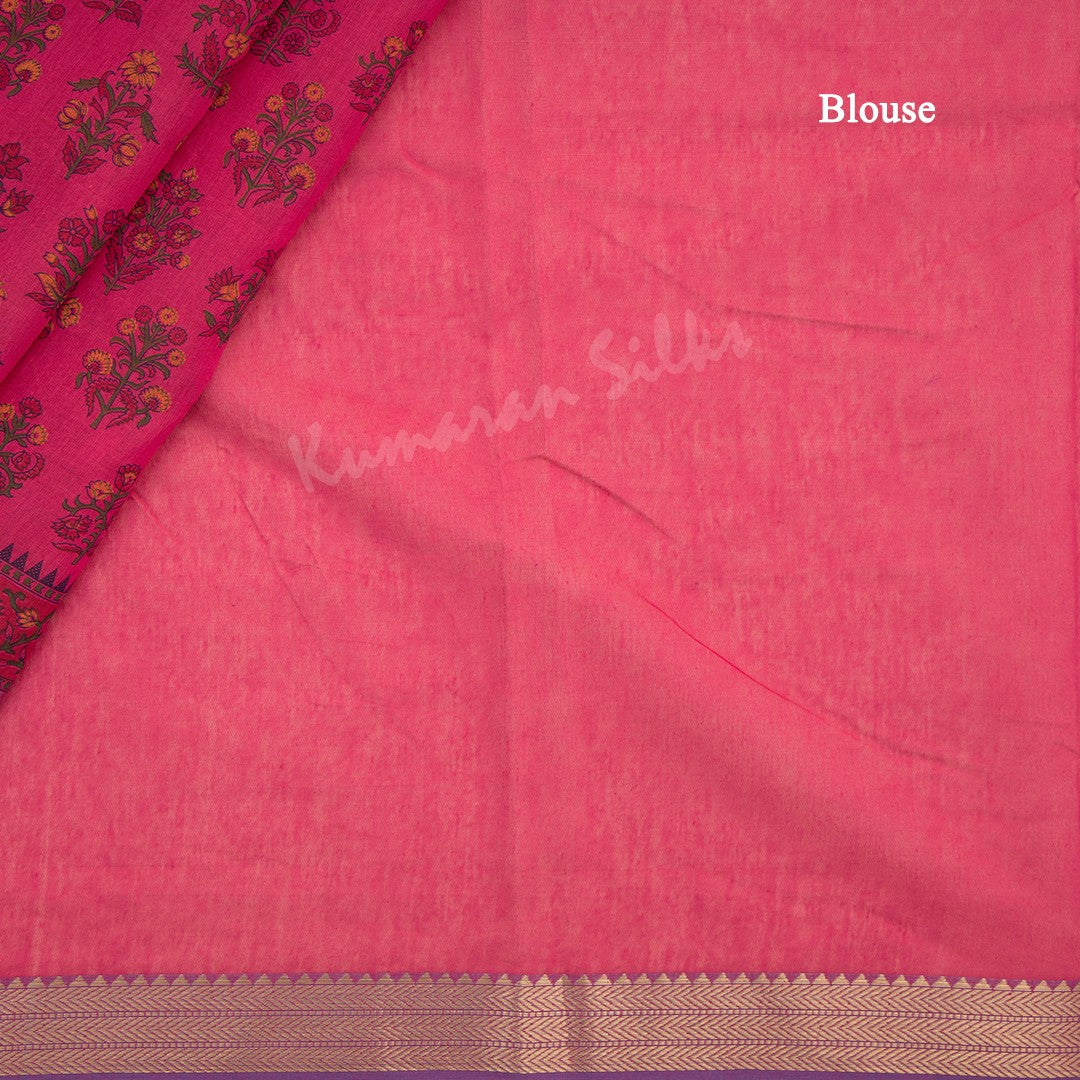 Chanderi Cotton Printed Dark Pink Saree 02 - Kumaran Silks