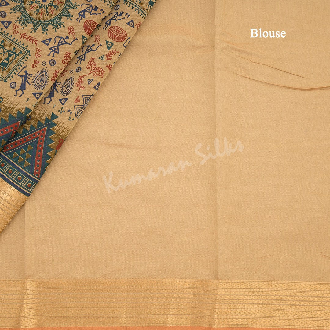 Chanderi Cotton Printed Light Brown Saree 02 - Kumaran Silks