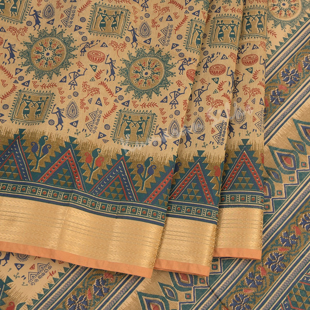 Chanderi Cotton Printed Light Brown Saree 02 - Kumaran Silks