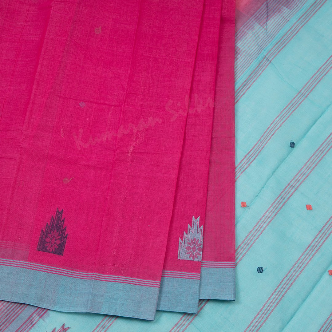 Kanchi Cotton Hot Pink Thread Worked Saree 02