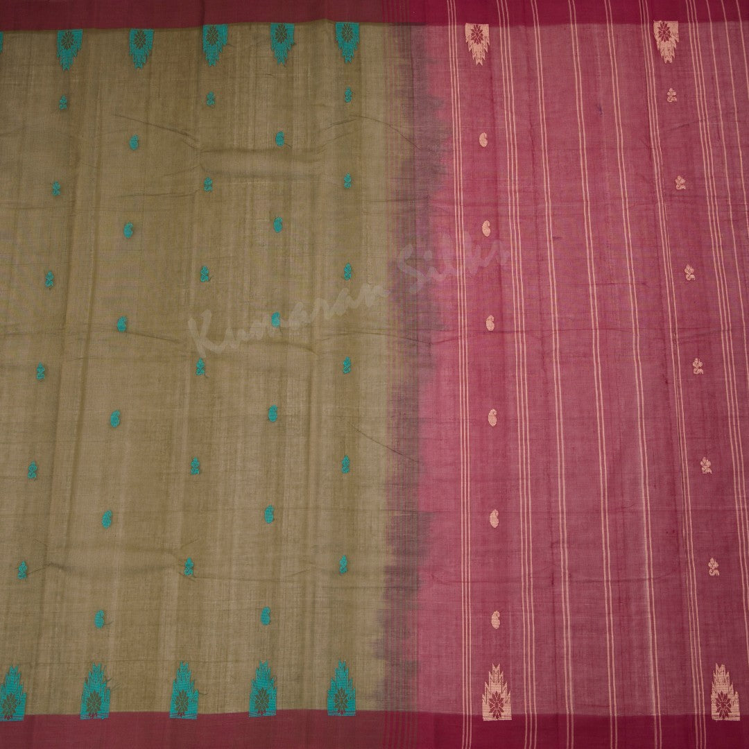 Kanchi Cotton Olive Green Thread Worked Saree