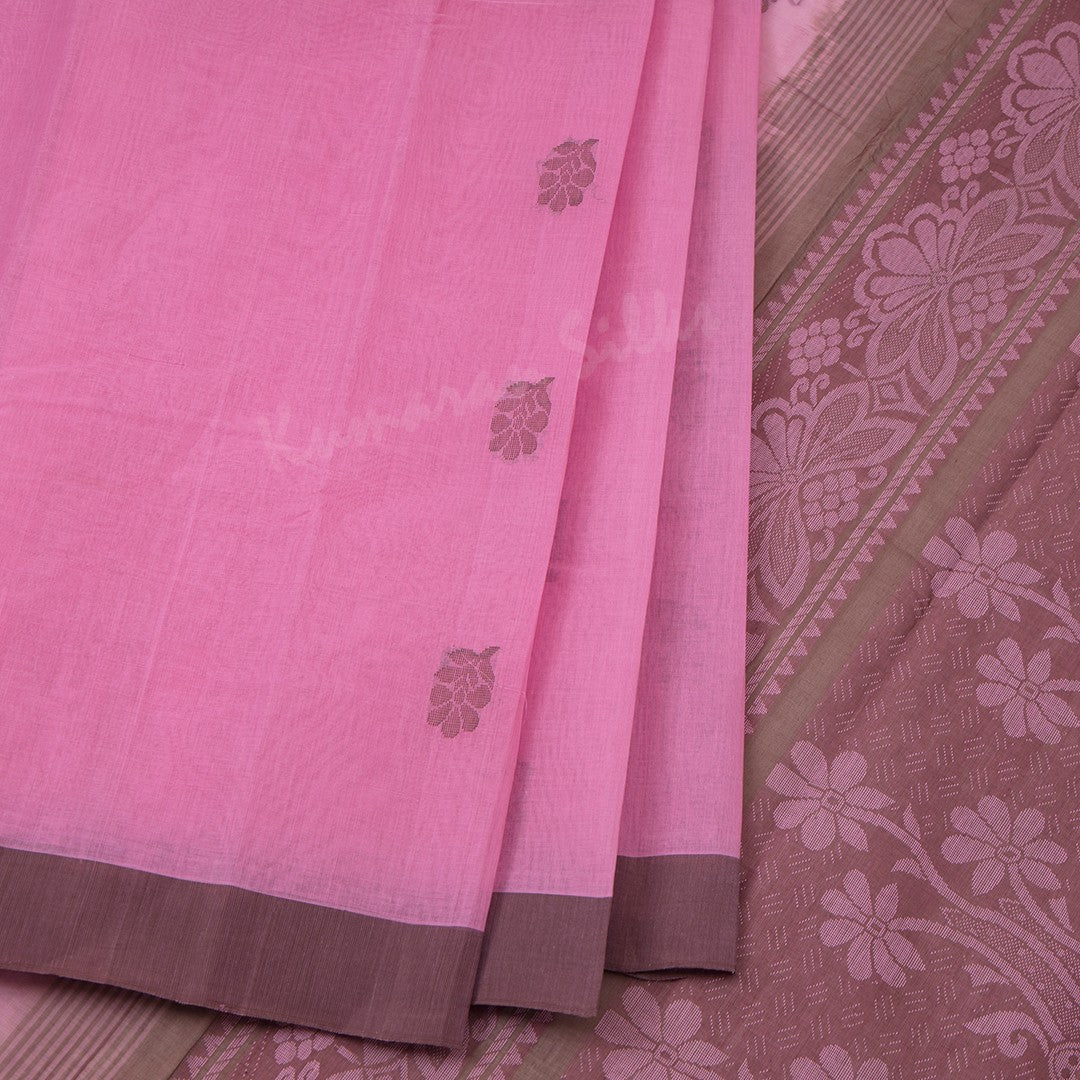 Kanchi Cotton Taffy Pink Thread Worked Saree