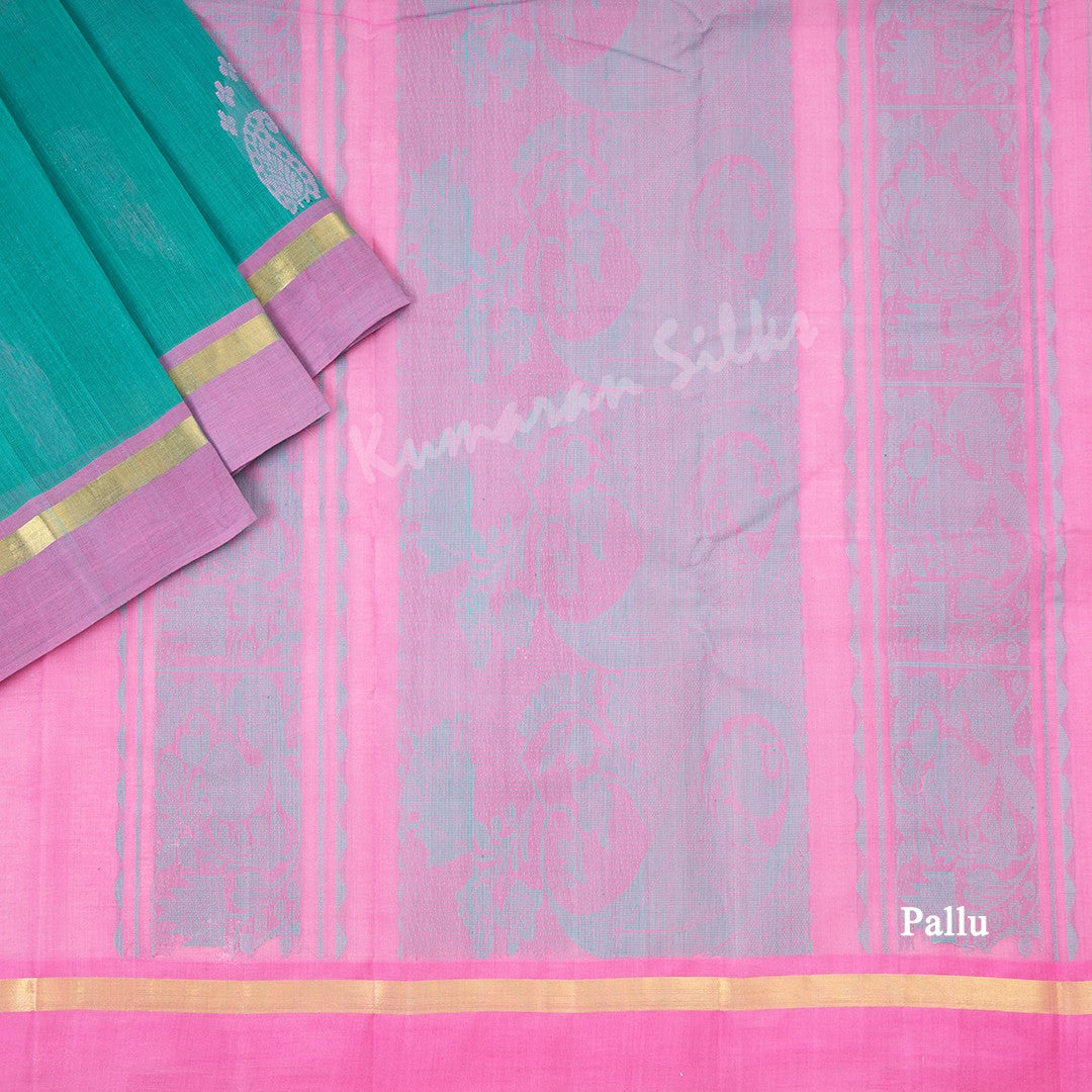 Kanchi Cotton Peacock Green Thread Worked Saree