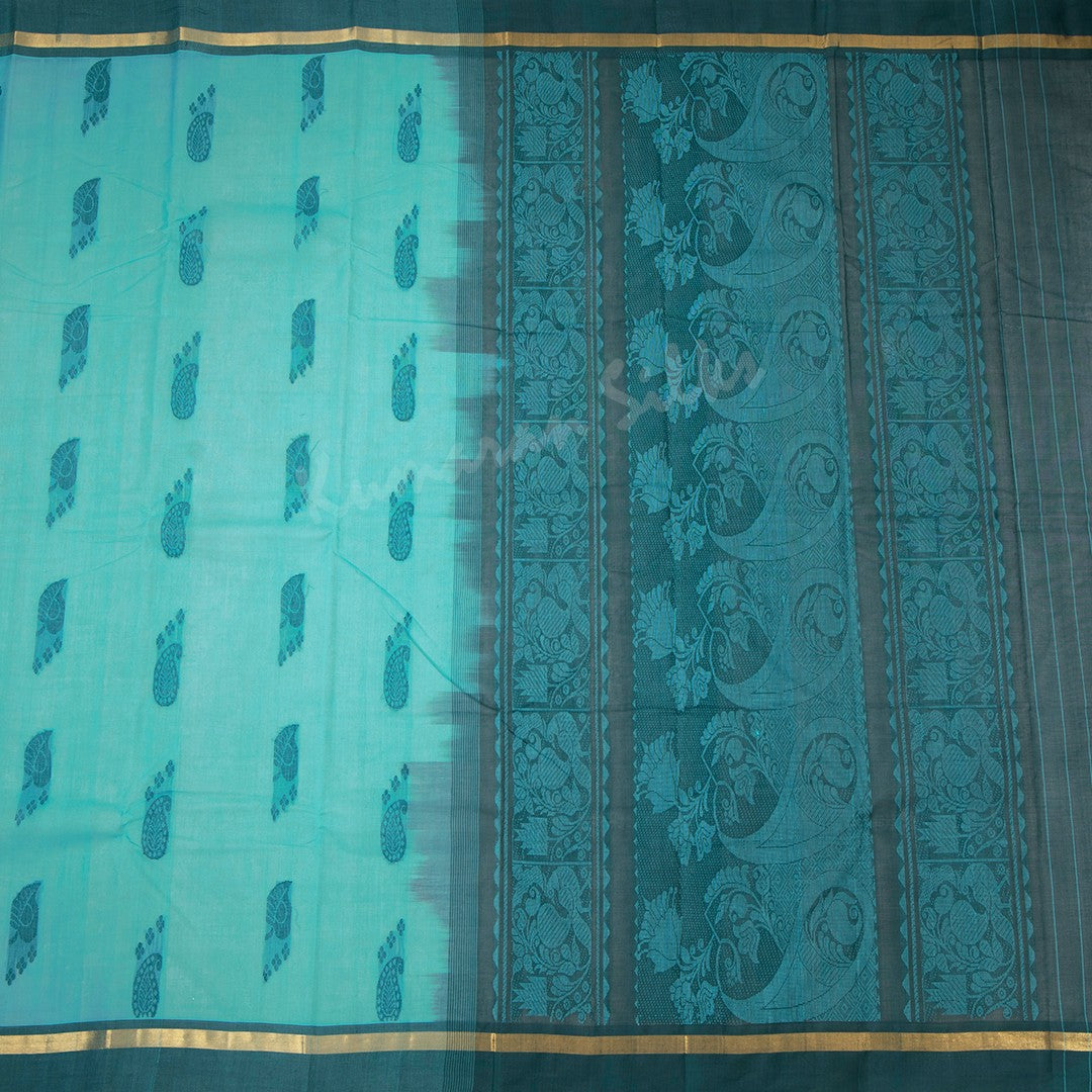 Kanchi Cotton Sky Blue Thread Worked Saree