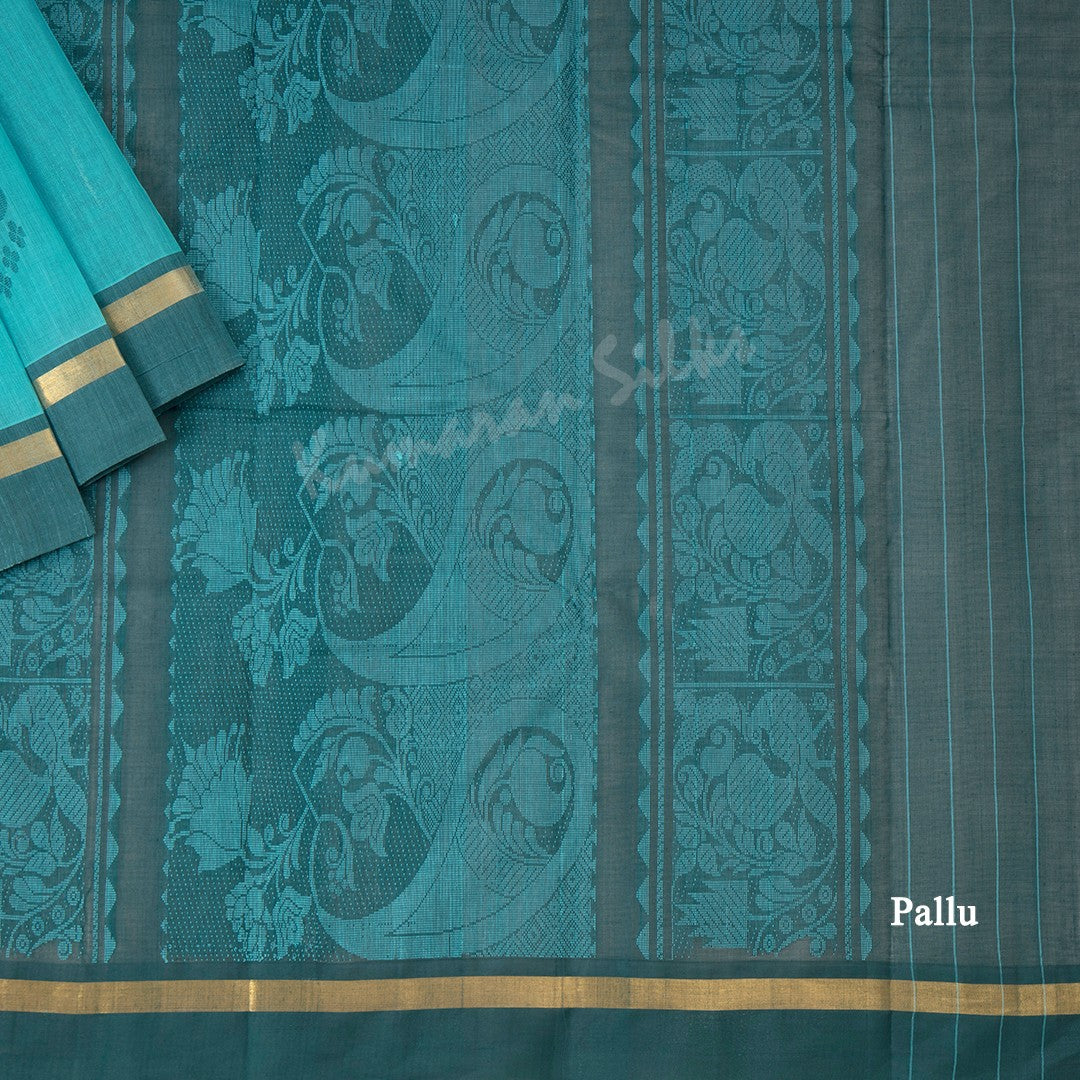 Kanchi Cotton Sky Blue Thread Worked Saree