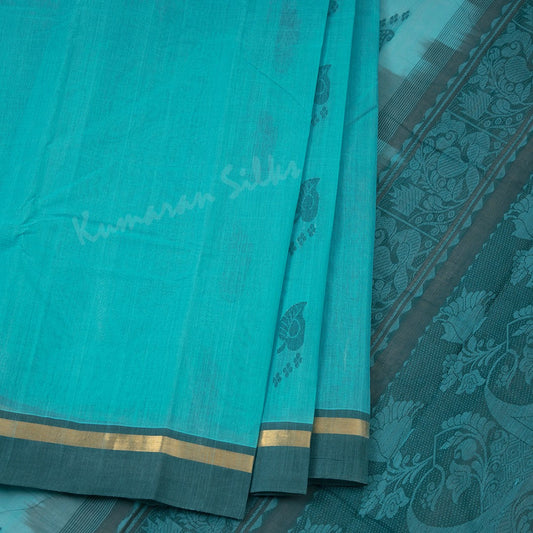 Kanchi Cotton Sky Blue Thread Worked Saree