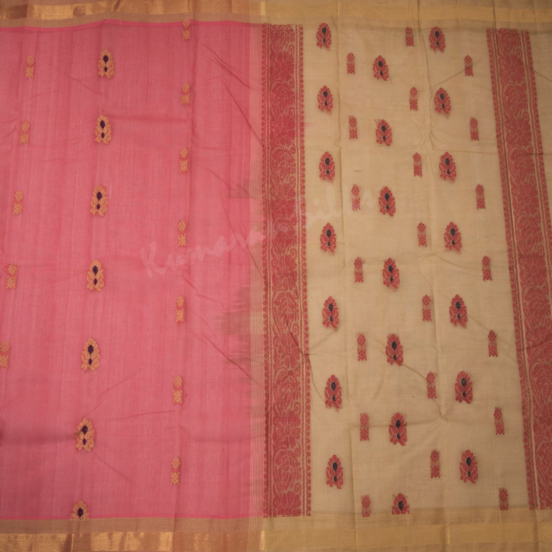 Kanchi Cotton Fiery Rose Pink Thread Worked Saree