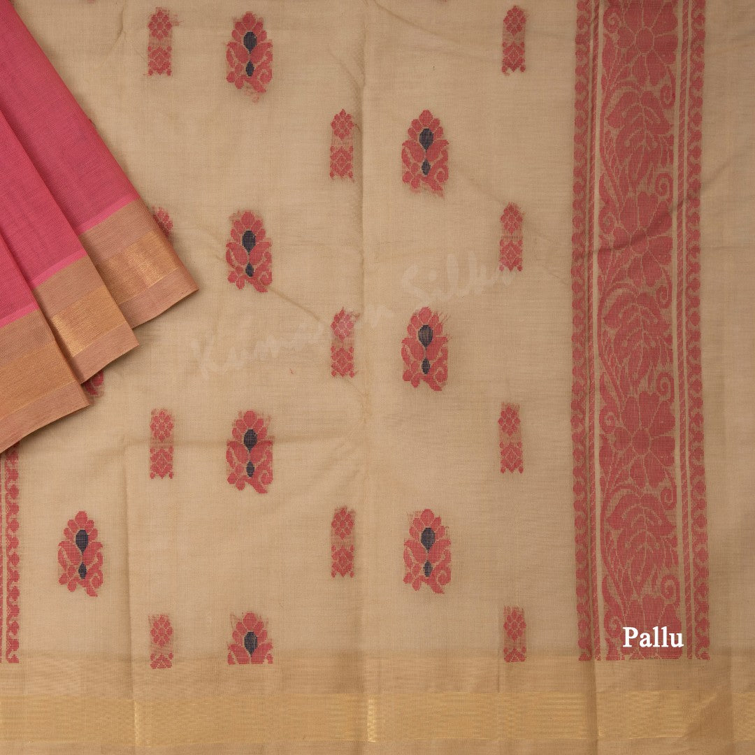 Kanchi Cotton Fiery Rose Pink Thread Worked Saree