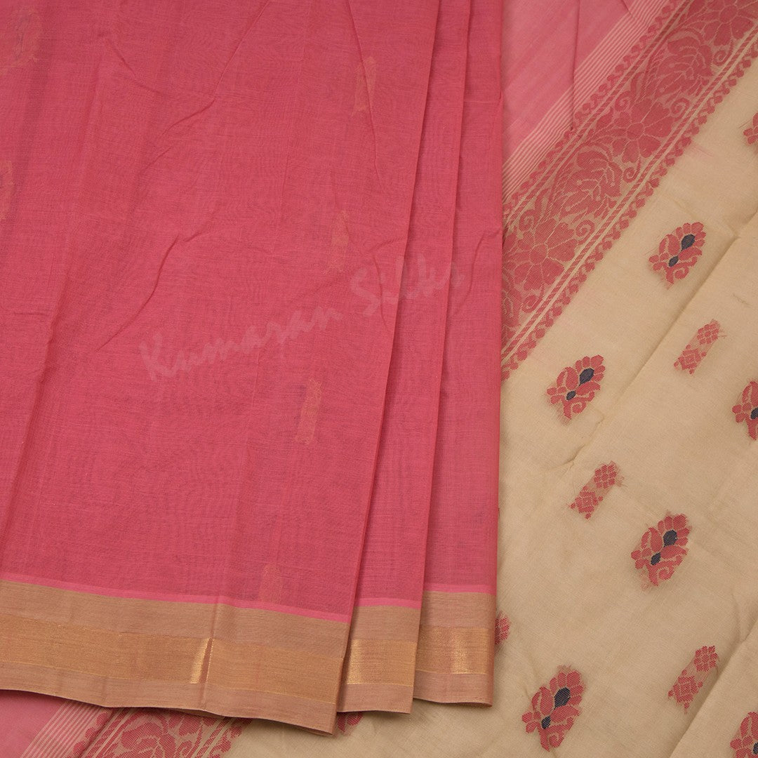 Kanchi Cotton Fiery Rose Pink Thread Worked Saree