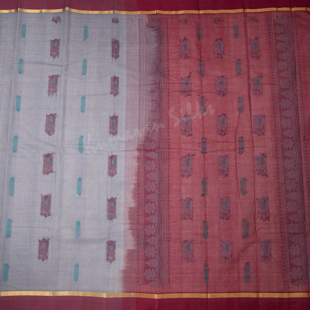 Kanchi Cotton Grey Thread Worked Saree 02