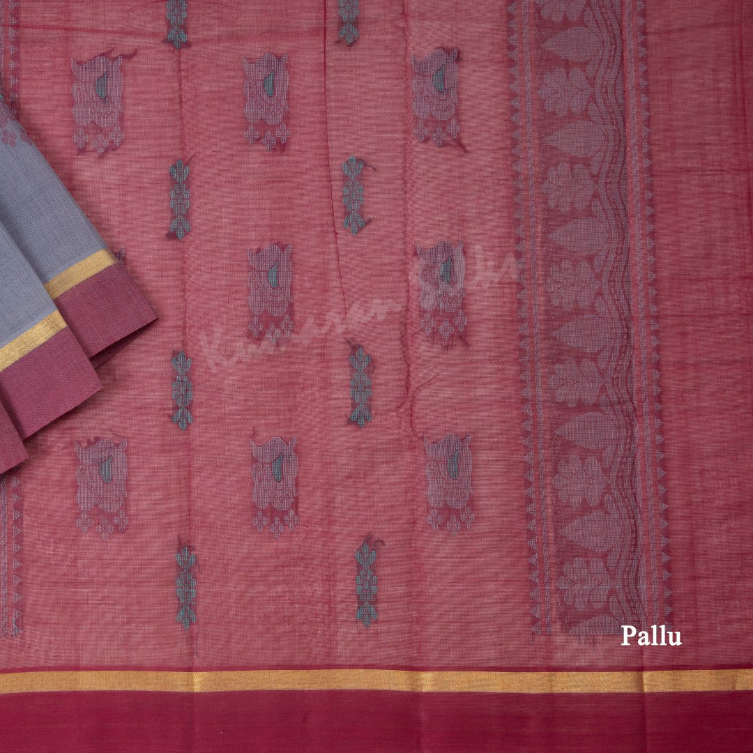 Kanchi Cotton Grey Thread Worked Saree 02