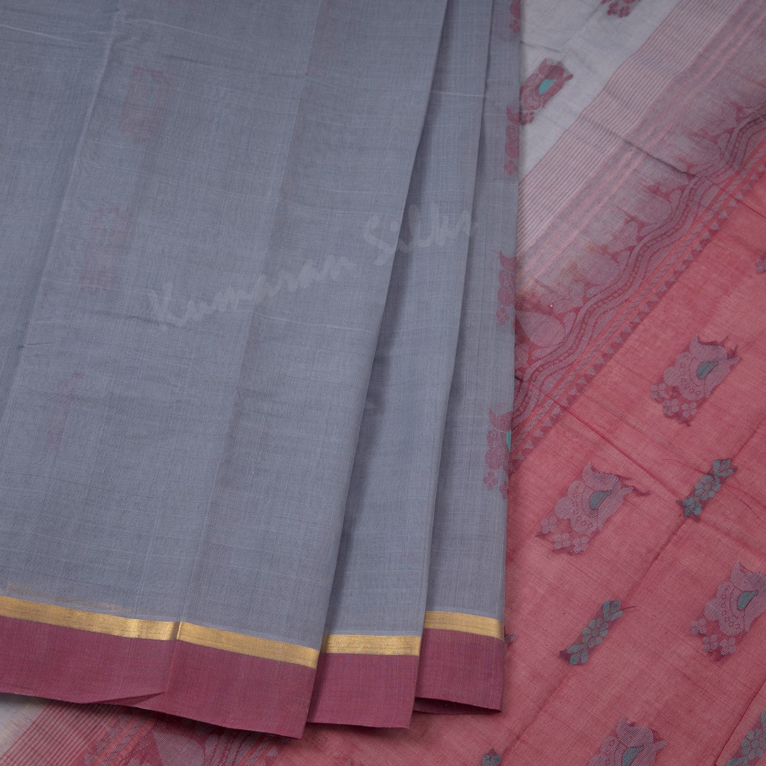 Kanchi Cotton Grey Thread Worked Saree 02