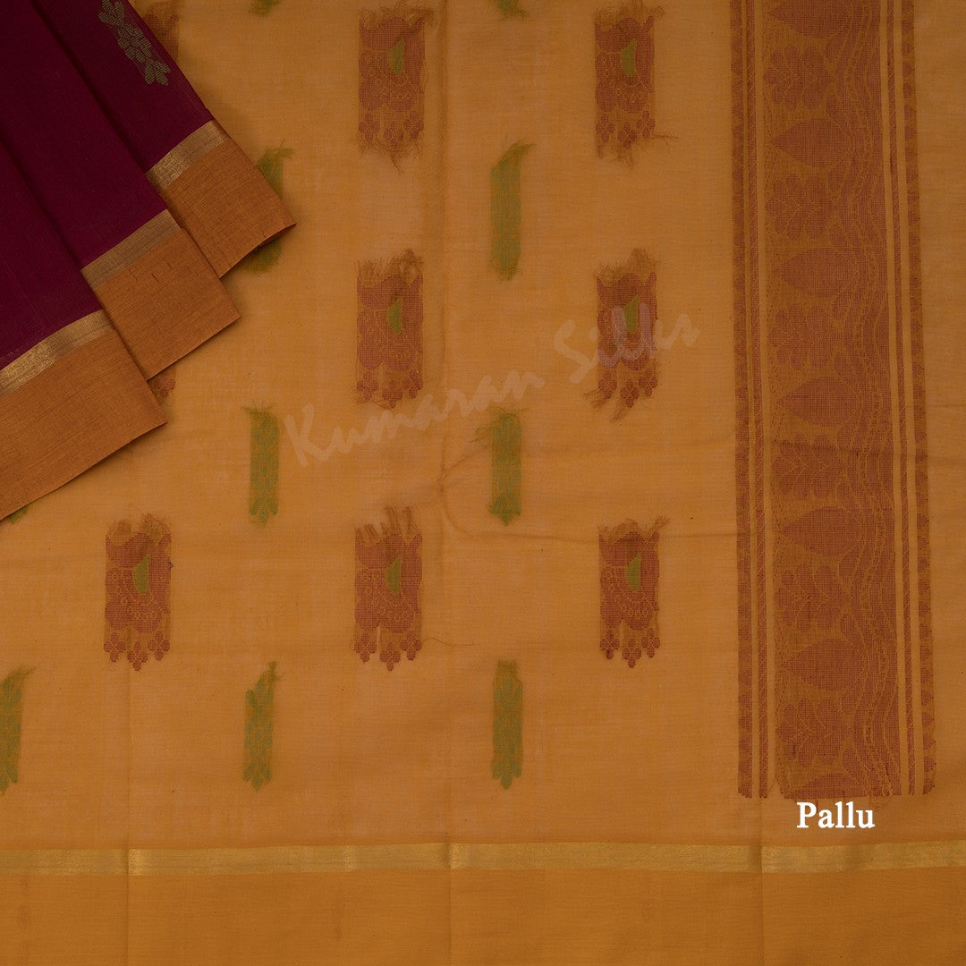 Kanchi Cotton Maroon Thread Worked Saree