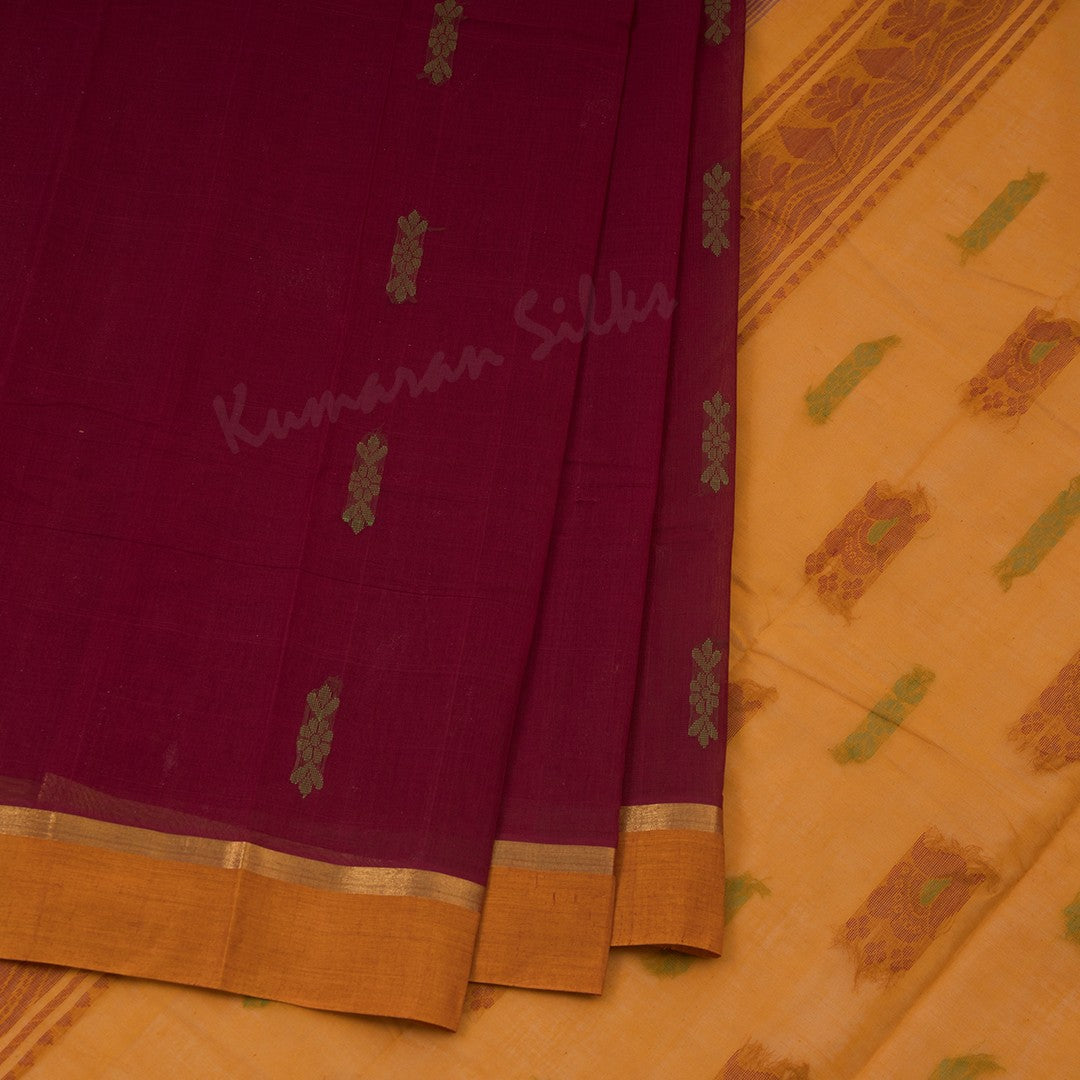 Kanchi Cotton Maroon Thread Worked Saree