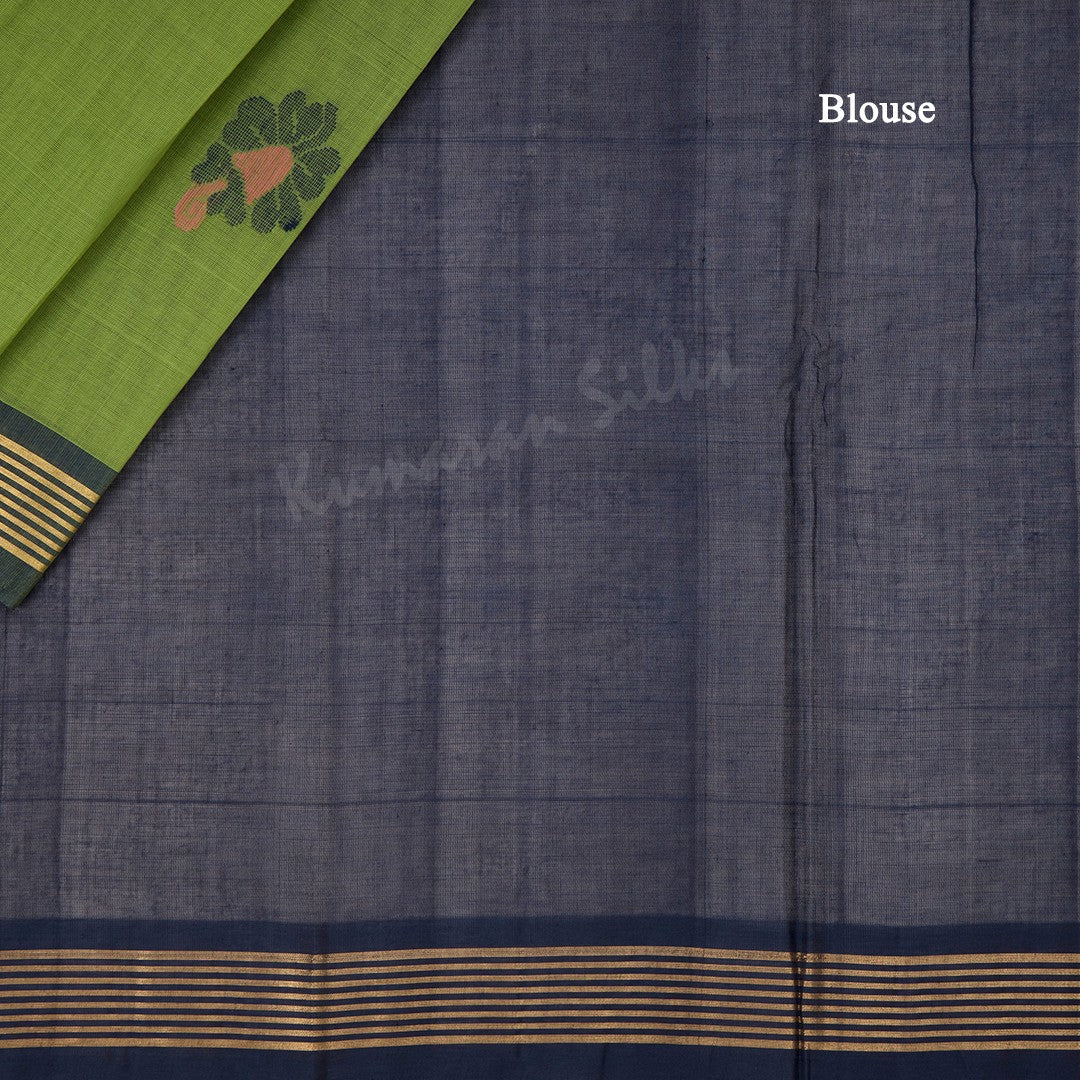 Kanchi Cotton Parrot Green Thread Worked Saree