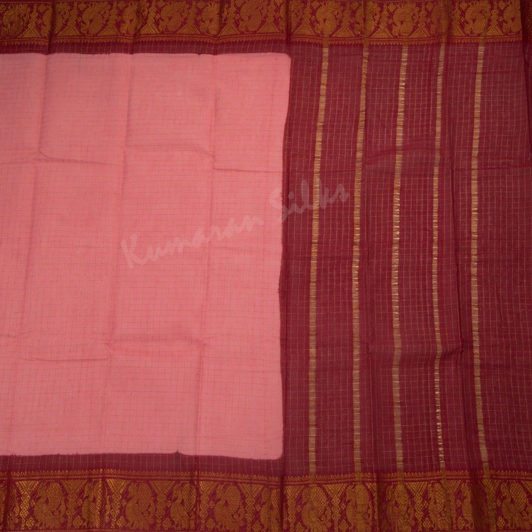 Sungudi Cotton Rose Pink Zari Checked Saree Without Blouse