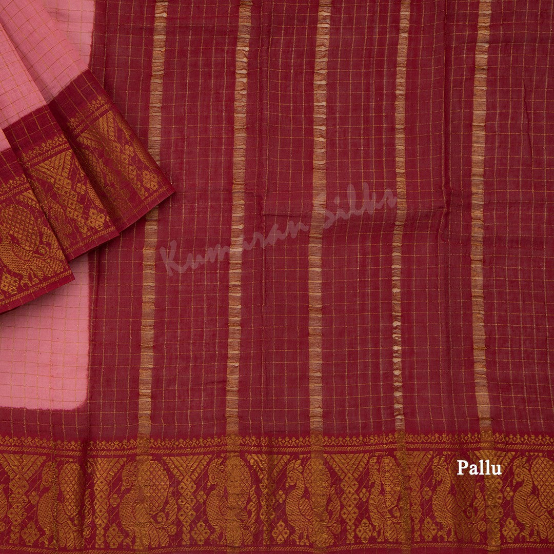 Sungudi Cotton Rose Pink Zari Checked Saree Without Blouse