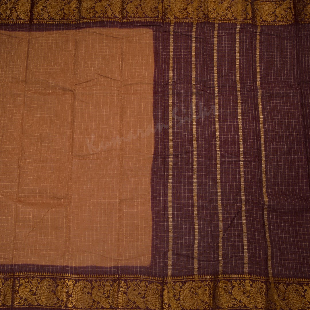 Sungudi Cotton Brown Zari Checked Saree Without Blouse