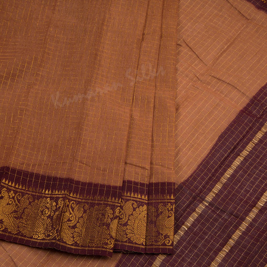 Sungudi Cotton Brown Zari Checked Saree Without Blouse