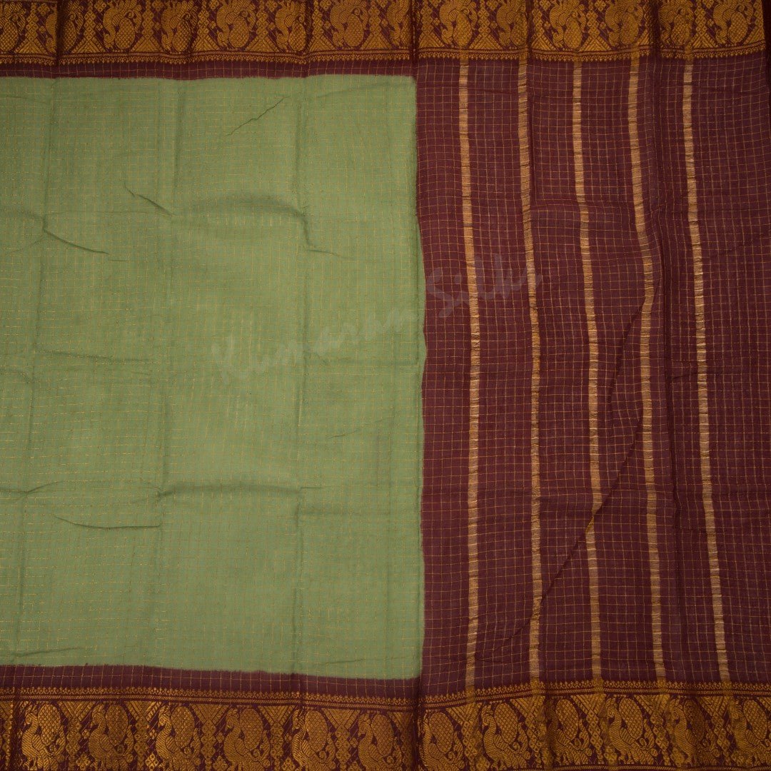 Sungudi Cotton Light Green Zari Checked Saree Without Blouse