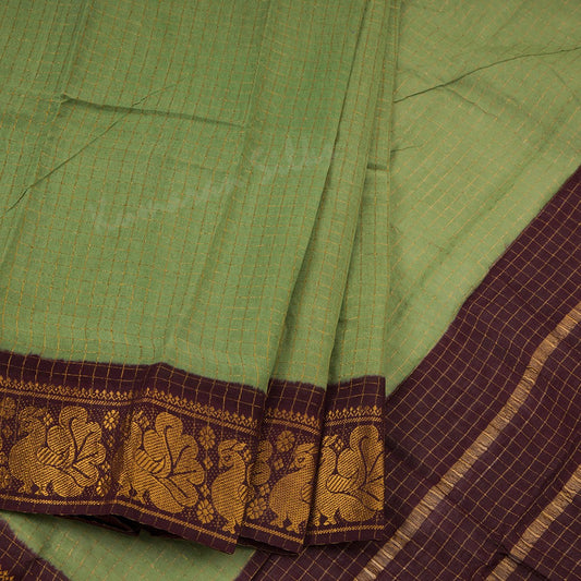 Sungudi Cotton Light Green Zari Checked Saree Without Blouse 02