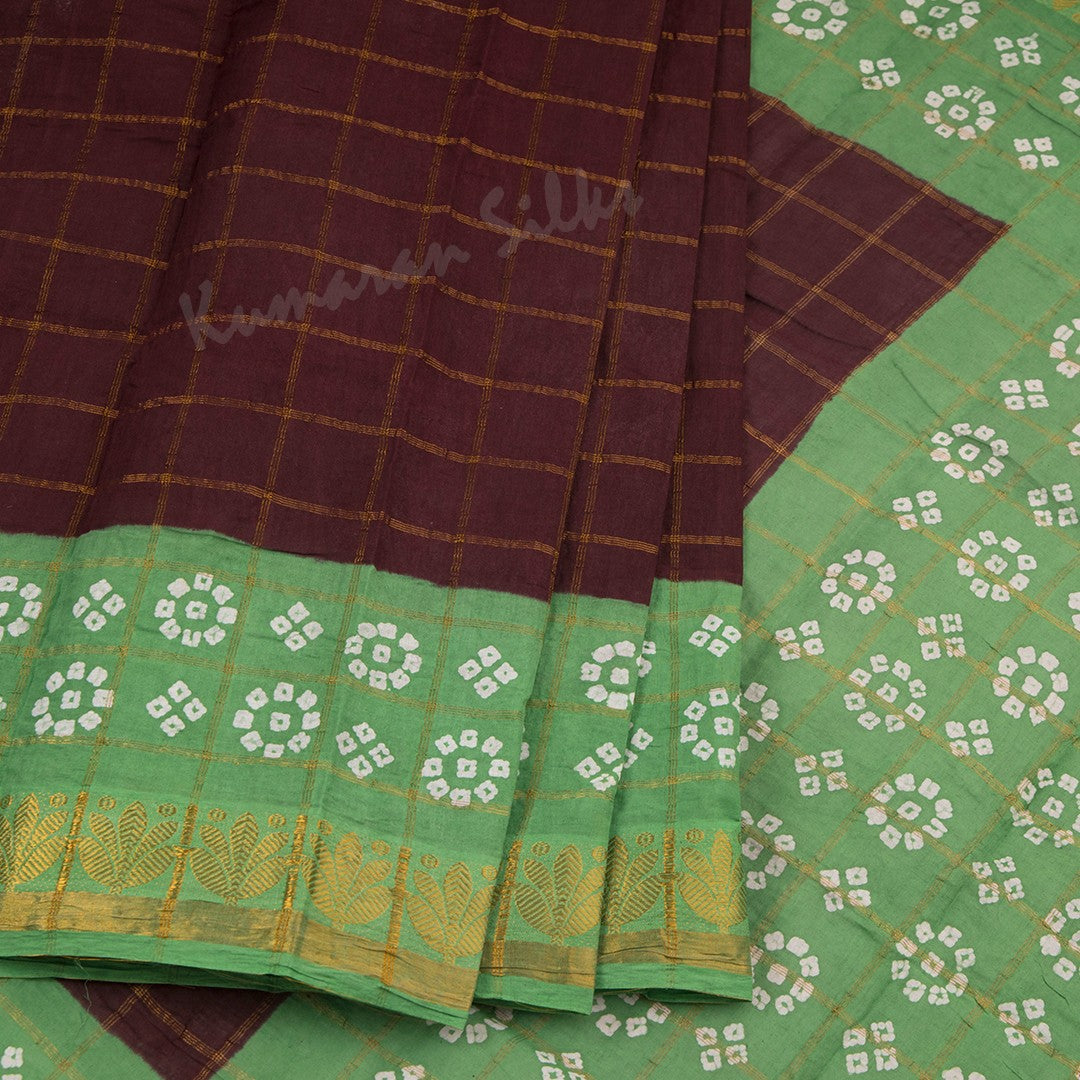 Sungudi Cotton Maroon Zari Checked Saree Without Blouse