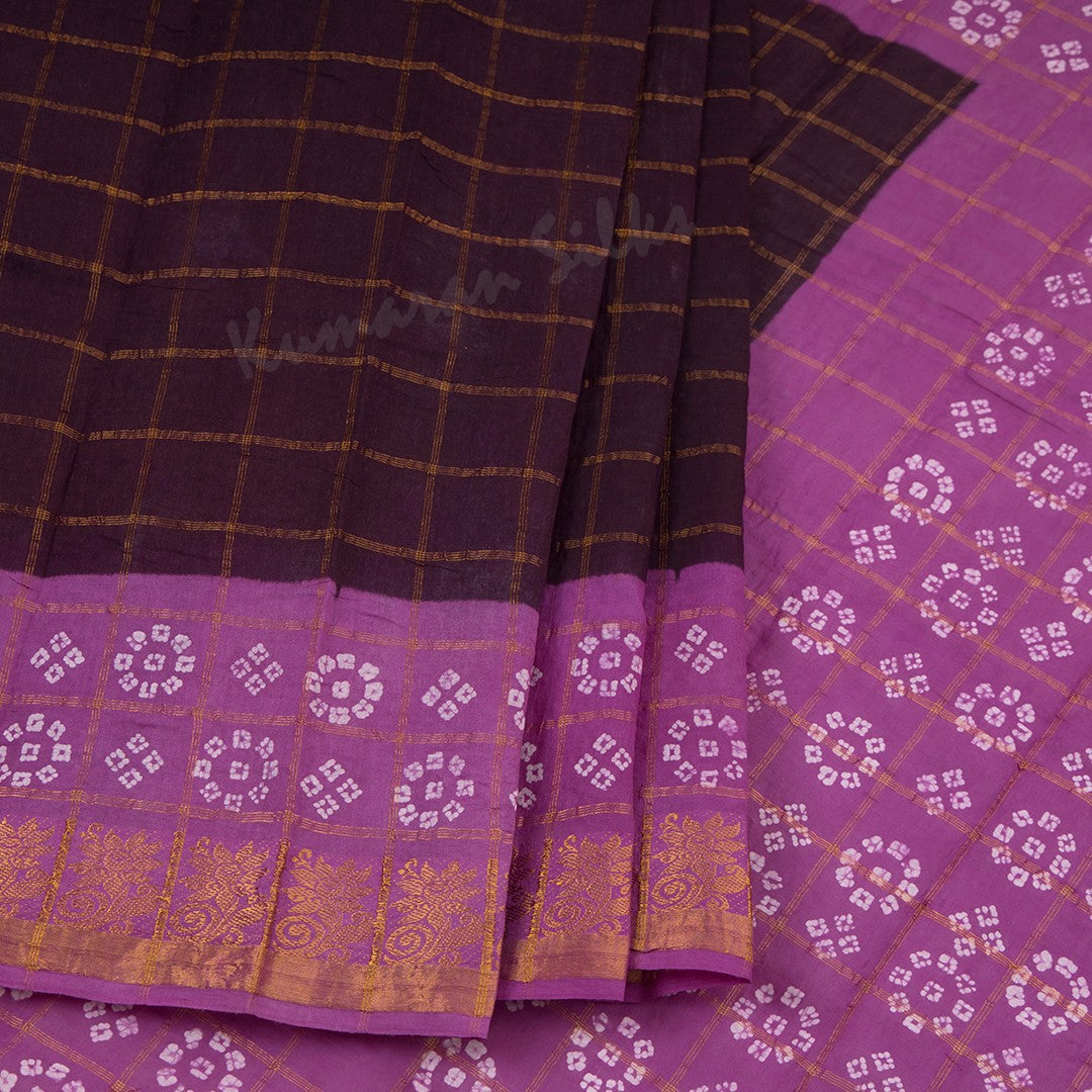 Sungudi Cotton Dark Purple Zari Checked Saree Without Blouse