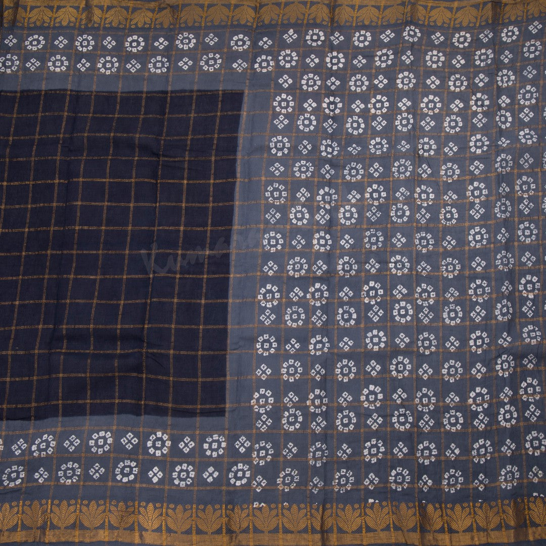 Sungudi Cotton Navy Blue Zari Checked Saree Without Blouse