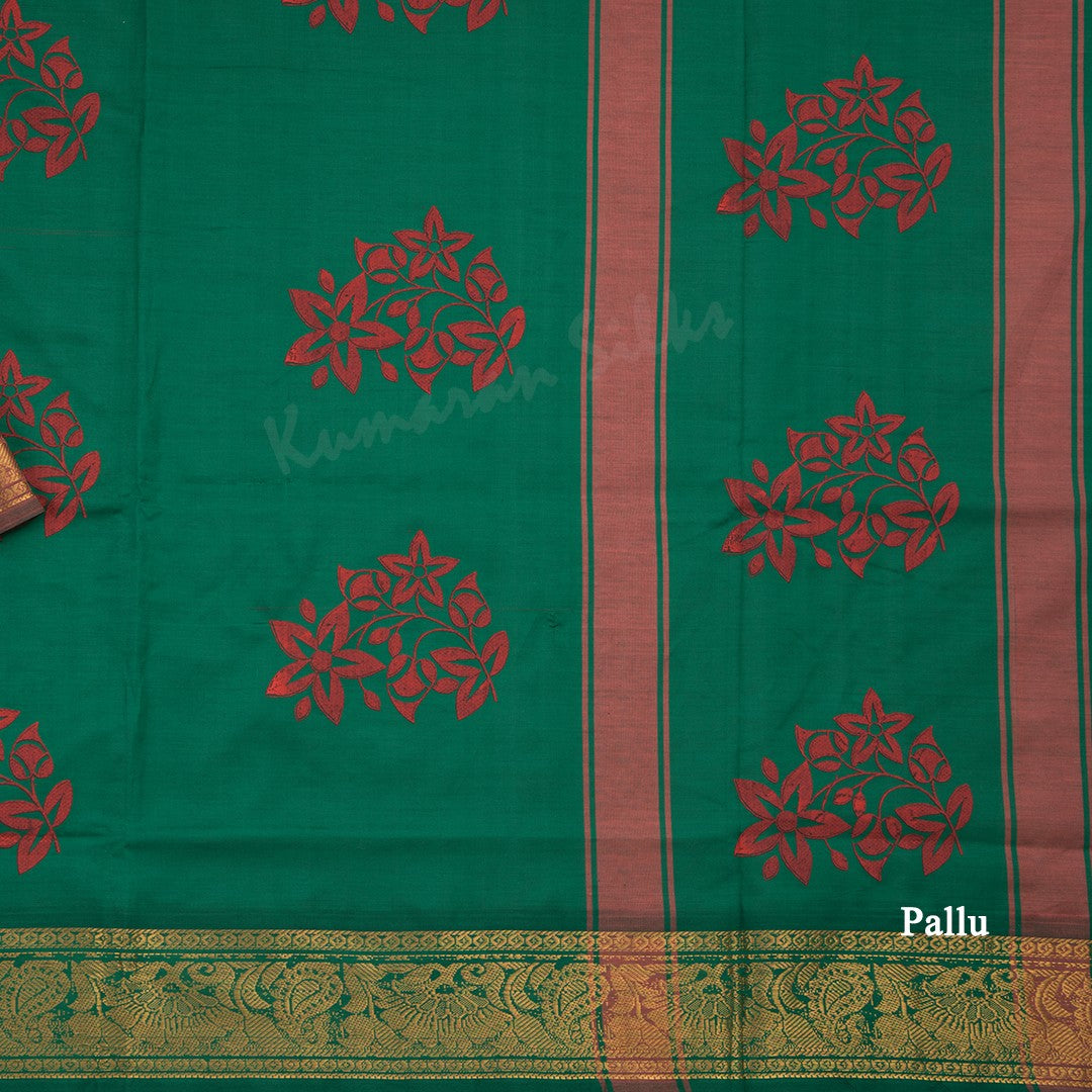 Poly Cotton Dark Peach Floral Printed Saree