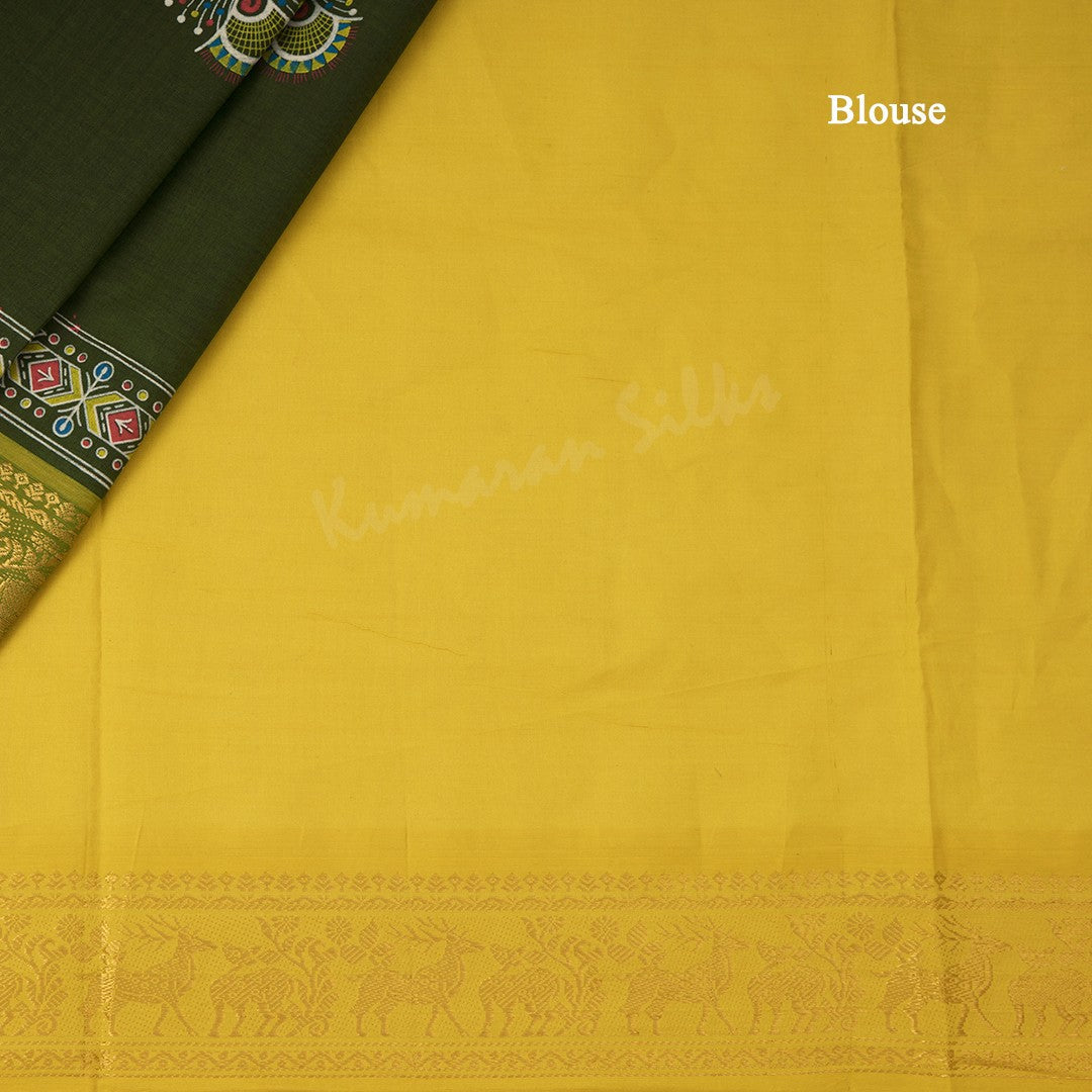 Poly Cotton Olive Green Floral Printed Saree