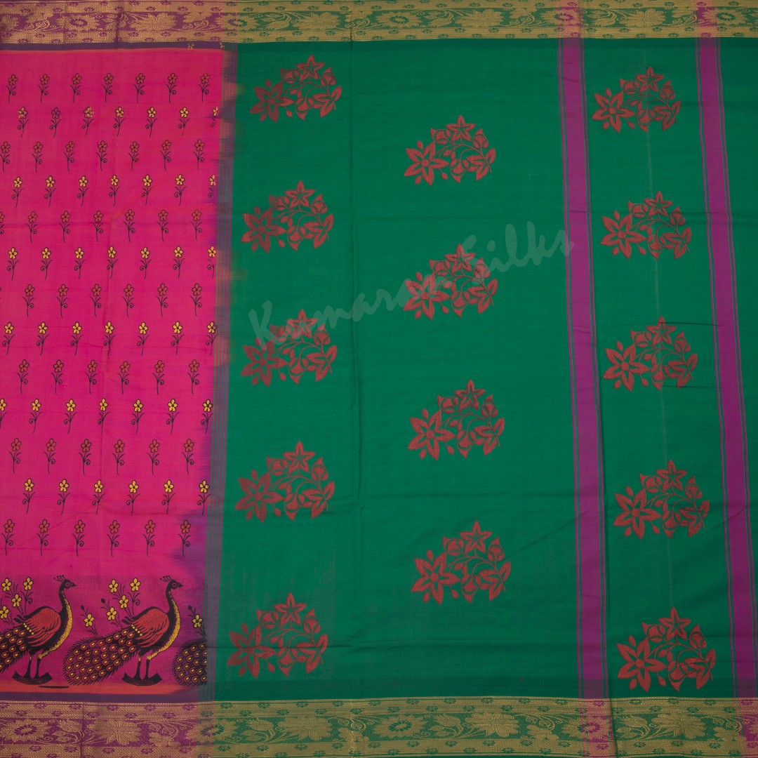 Poly Cotton Shot Colour Floral Printed Saree