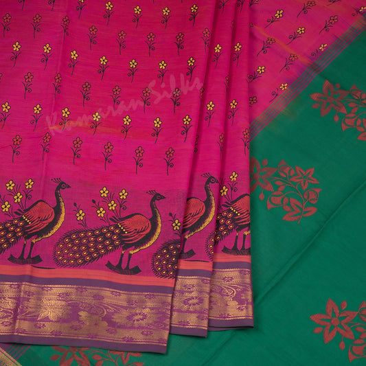 Poly Cotton Shot Colour Floral Printed Saree