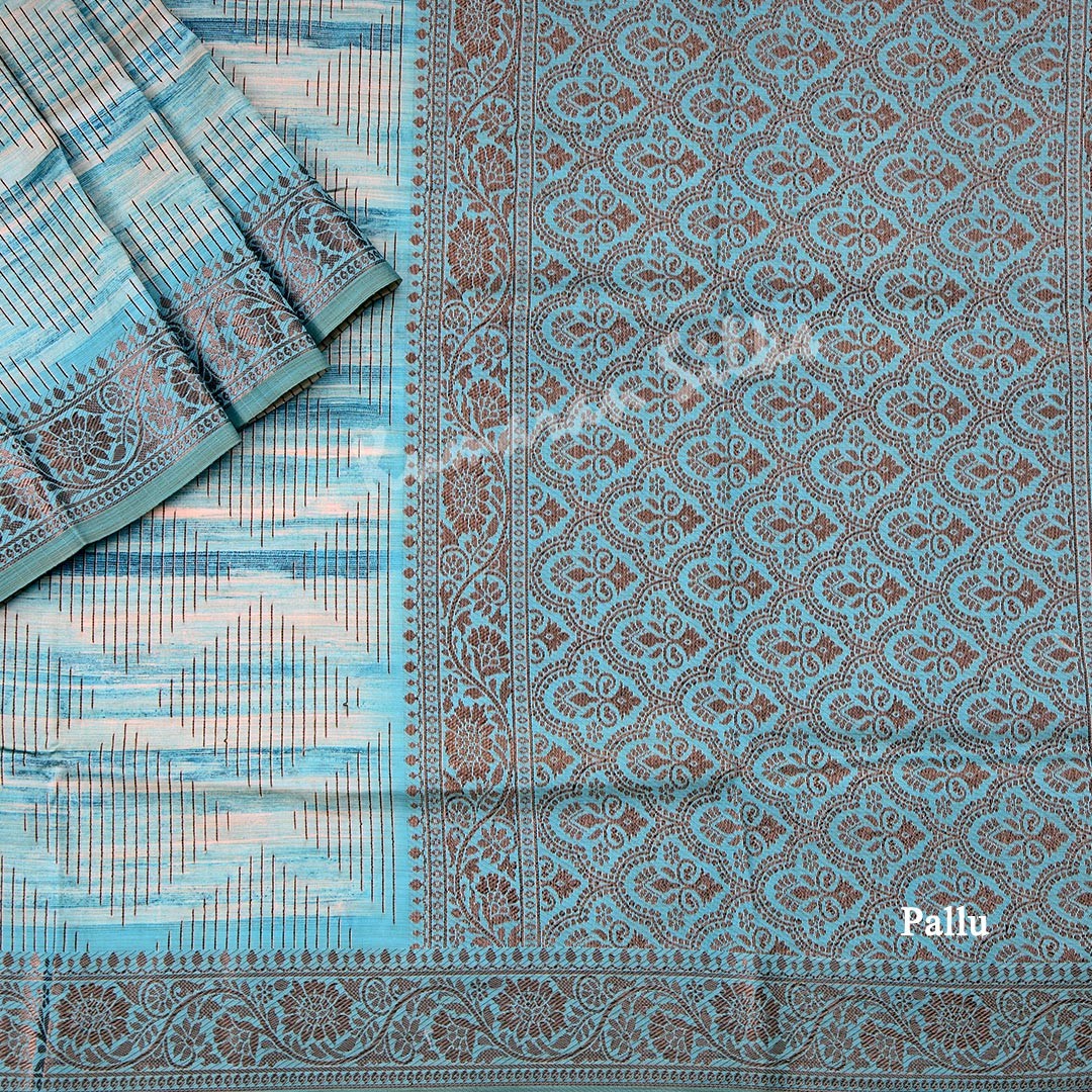 Semi Raw Silk Sky Blue Zari Embossed Saree