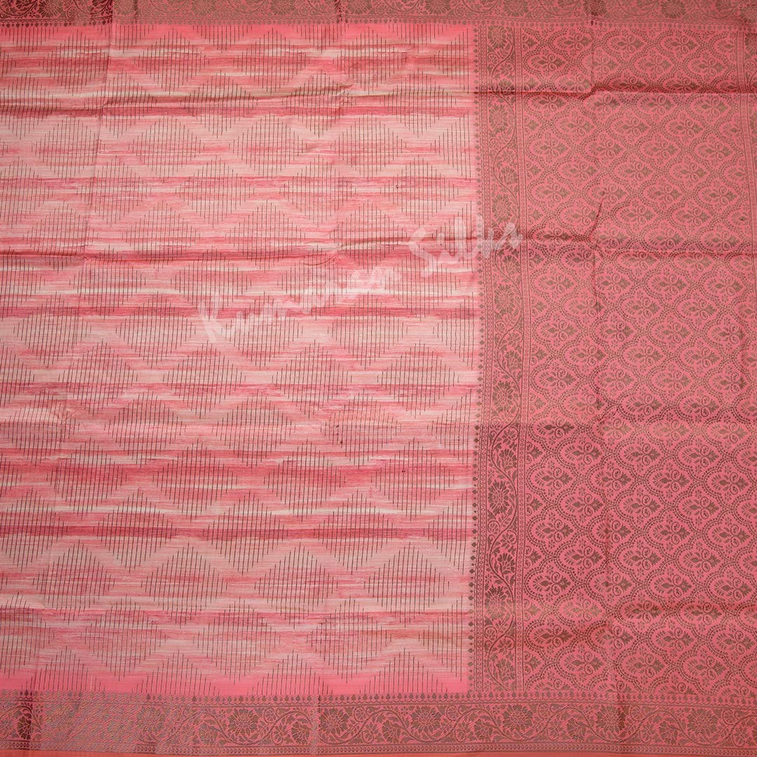 Semi Raw Silk Rose Pink Zari Embossed Saree