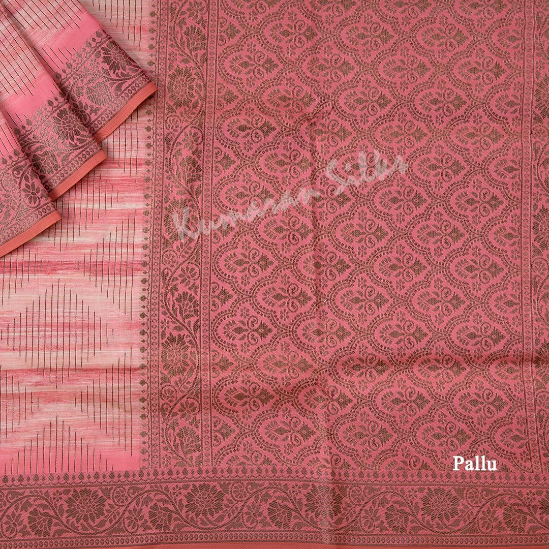 Semi Raw Silk Rose Pink Zari Embossed Saree