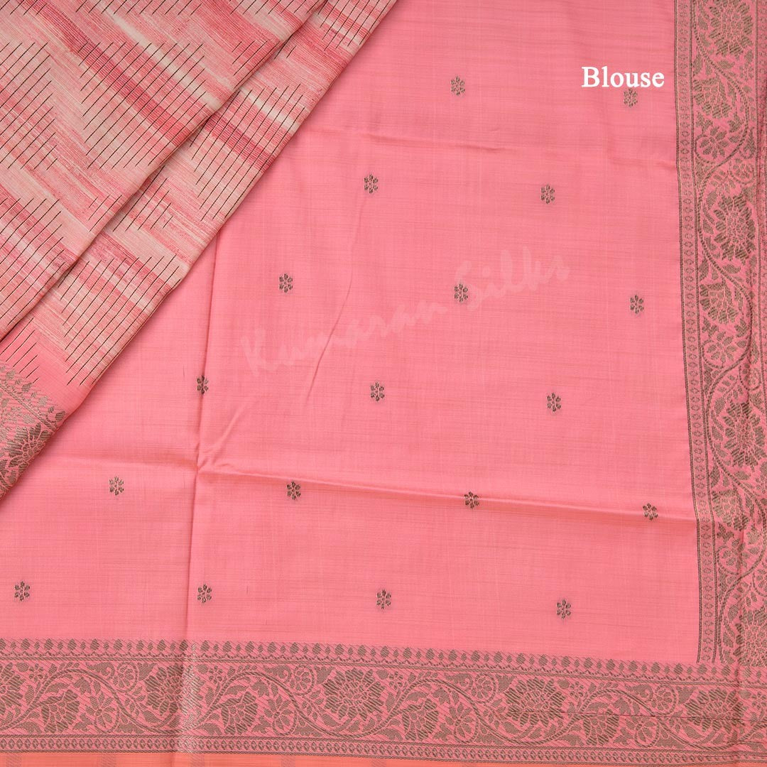 Semi Raw Silk Rose Pink Zari Embossed Saree