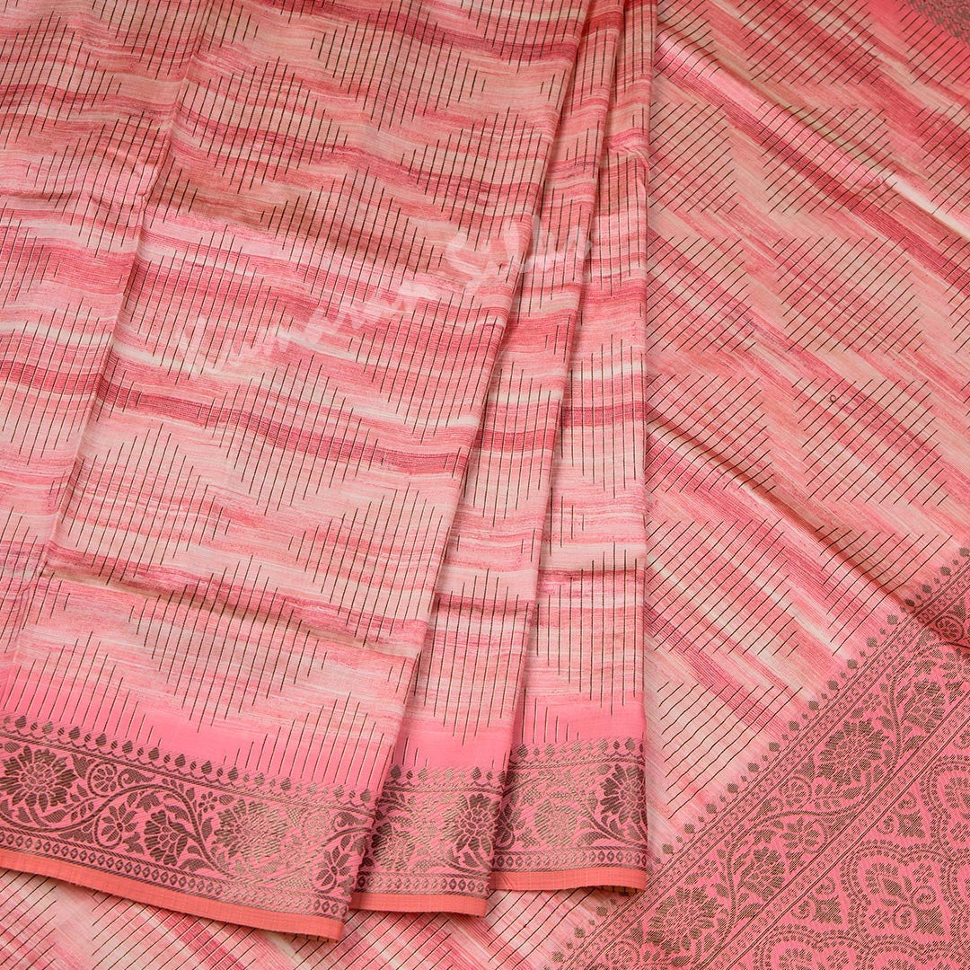 Semi Raw Silk Rose Pink Zari Embossed Saree