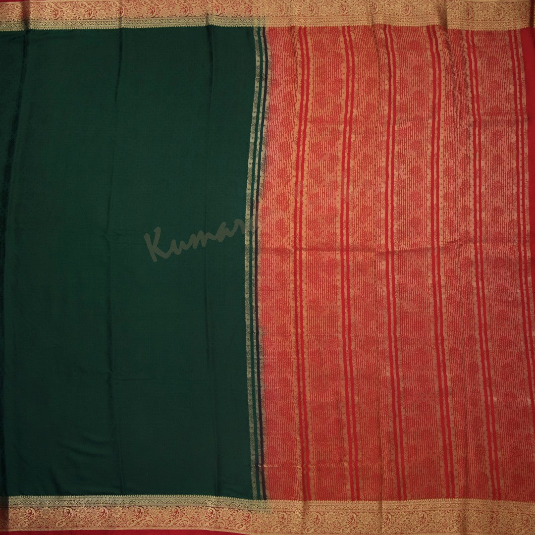 Semi Mysore Silk Embossed Dark Green Saree 02