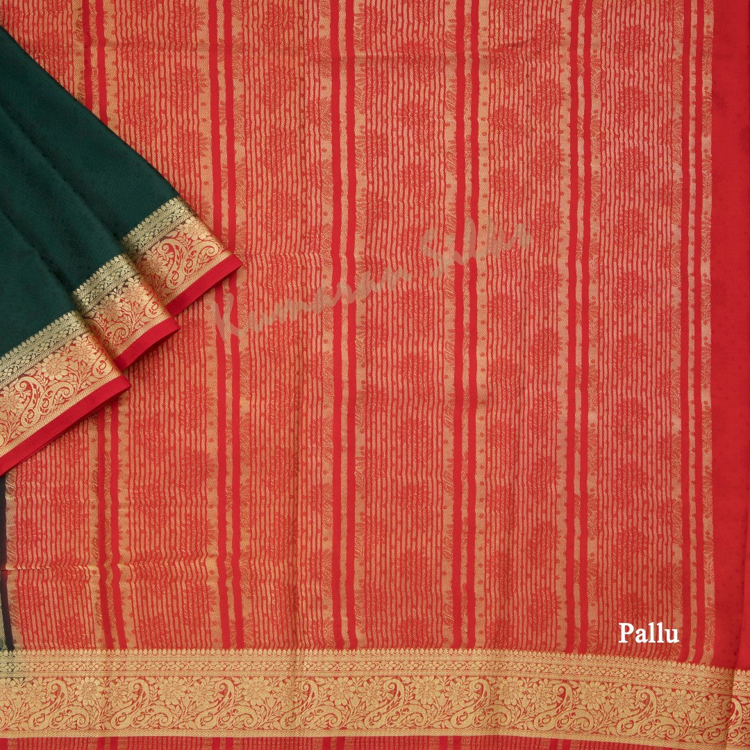 Semi Mysore Silk Embossed Dark Green Saree 02