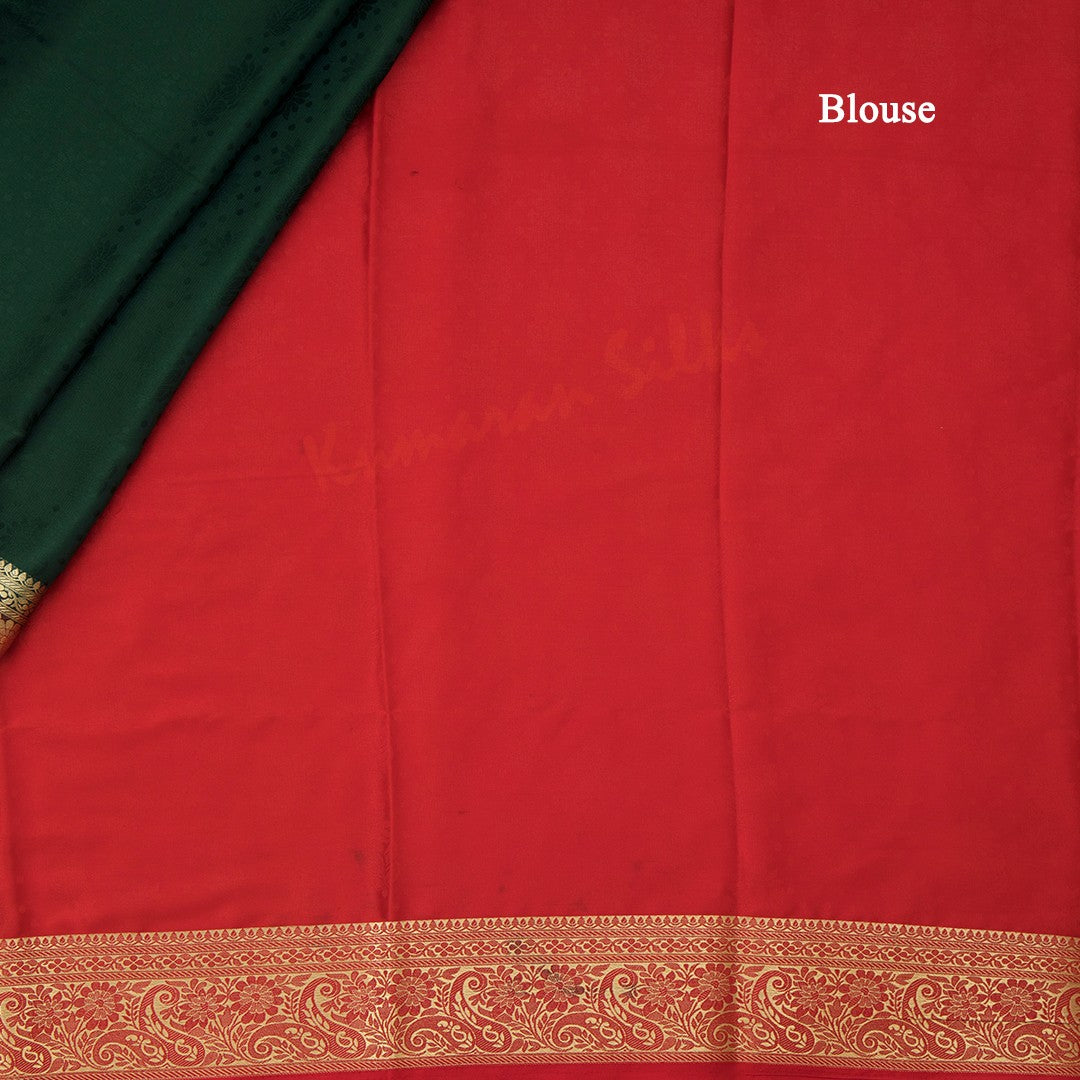 Semi Mysore Silk Embossed Dark Green Saree 02