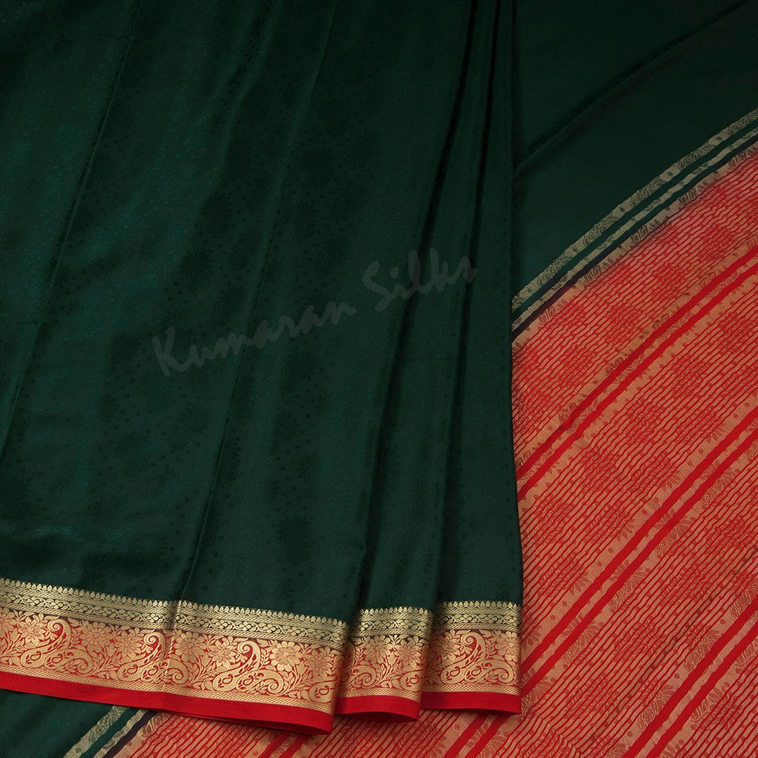 Semi Mysore Silk Embossed Dark Green Saree 02