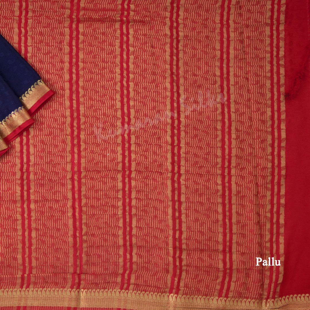 Semi Mysore Silk Embossed Navy Blue Saree