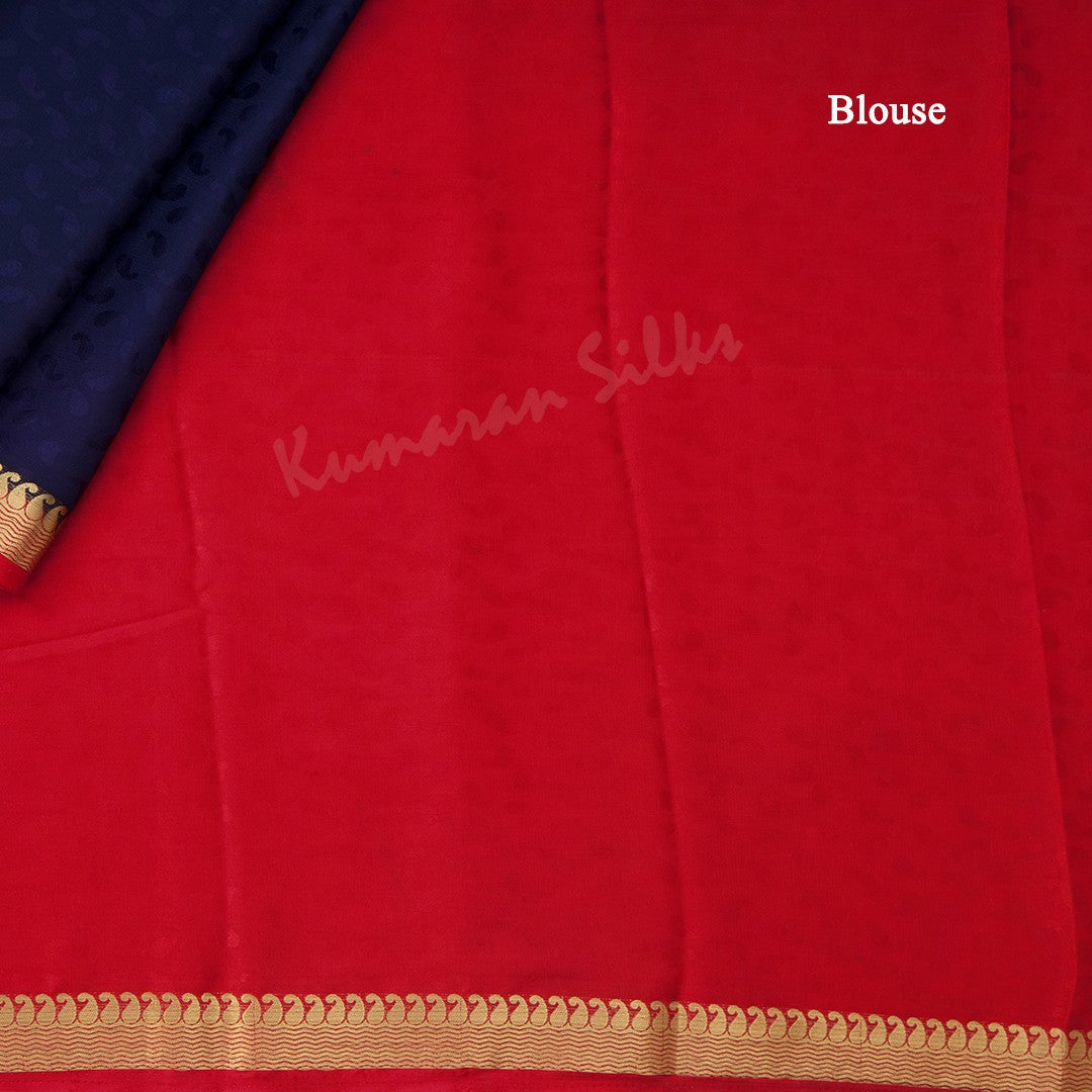 Semi Mysore Silk Embossed Navy Blue Saree