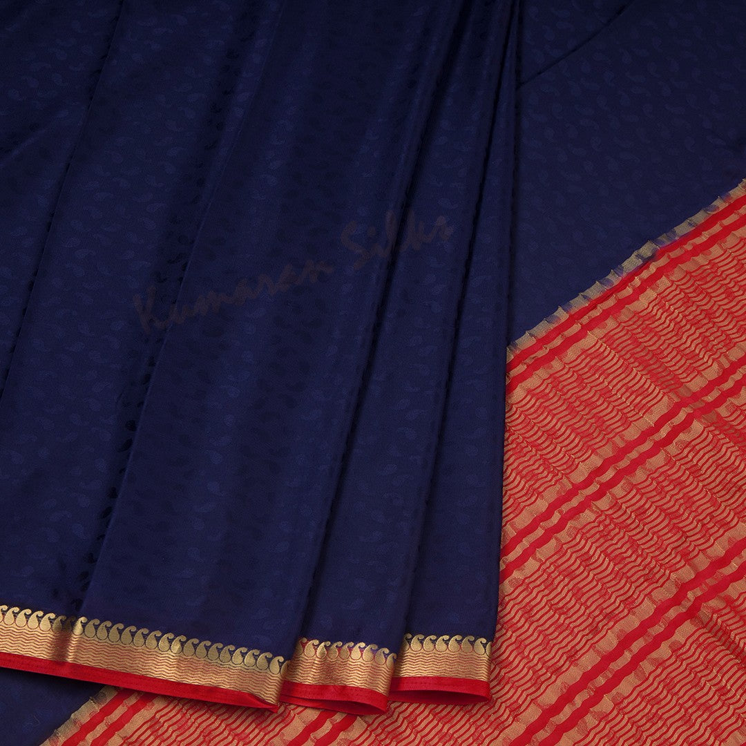 Semi Mysore Silk Embossed Navy Blue Saree